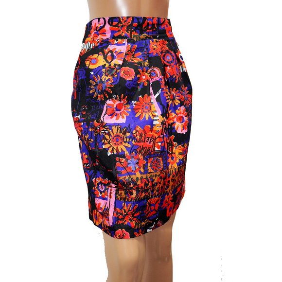 DESIGUAL FLOWER Power Vibrant Artsy Logo print Mini Skirt With Pockets 40 - Picture 1 of 10